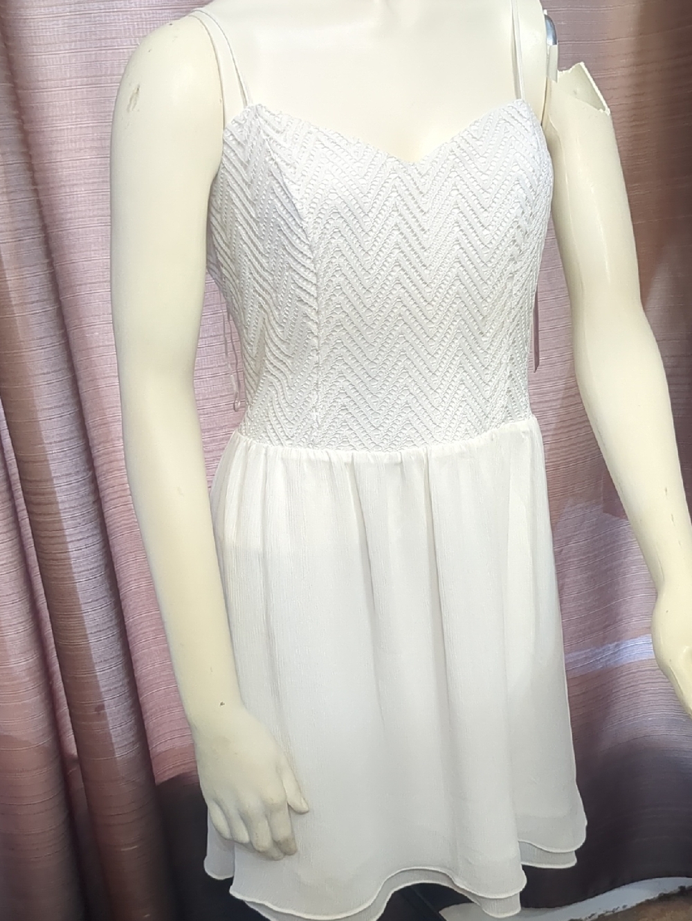 Candie's White Textured Chevron Bodice Mini Dress